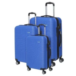 BERENICE Lot De 3 Valises Trolley Rigide ABS - 8 Roues - 50-60-70 Cm - Bleu
