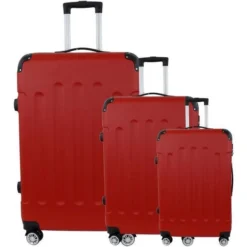CITY BAG 06 Set De 3 Valises Trolley Rigide ABS - 8 Roues - 50-60-70 Cm - Rouge