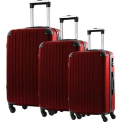 JLS Set De 3 Valises Chariot ABS 4 Roues 75 Rouge