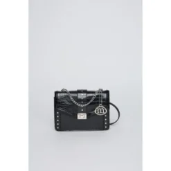 MANOUKIAN Sac A Main Pauline Effet Croco Noir Femme