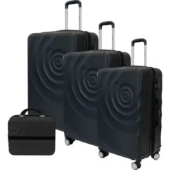 MANOUKIAN Set De 3 Valises Chariot + Vanity ABS 4 Roues 77 Noir