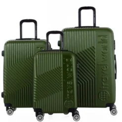 TRAVEL WORLD Ensemble De 3 Valises 55/65/75 Cm Vert Kaki