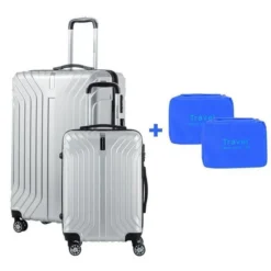 TRAVEL WORLD Ensemble De De Valises 55/75cm Avec 2 Trousses De Toilettes - Couleur Argent