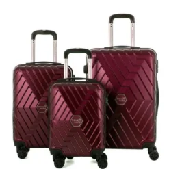 TRAVEL WORLD Set De 3 Valises Trolley - ABS - 4 Roues - 45-55-65 Cm - Rouge