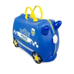 TRUNKI Ride On Valise A Roulettes Enfant Police Percy - 46x30x21 Cm - Bleu Et Jaune